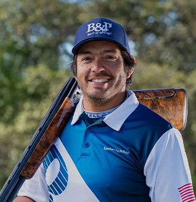 Nicolas Berry with shotgun on his shoulder