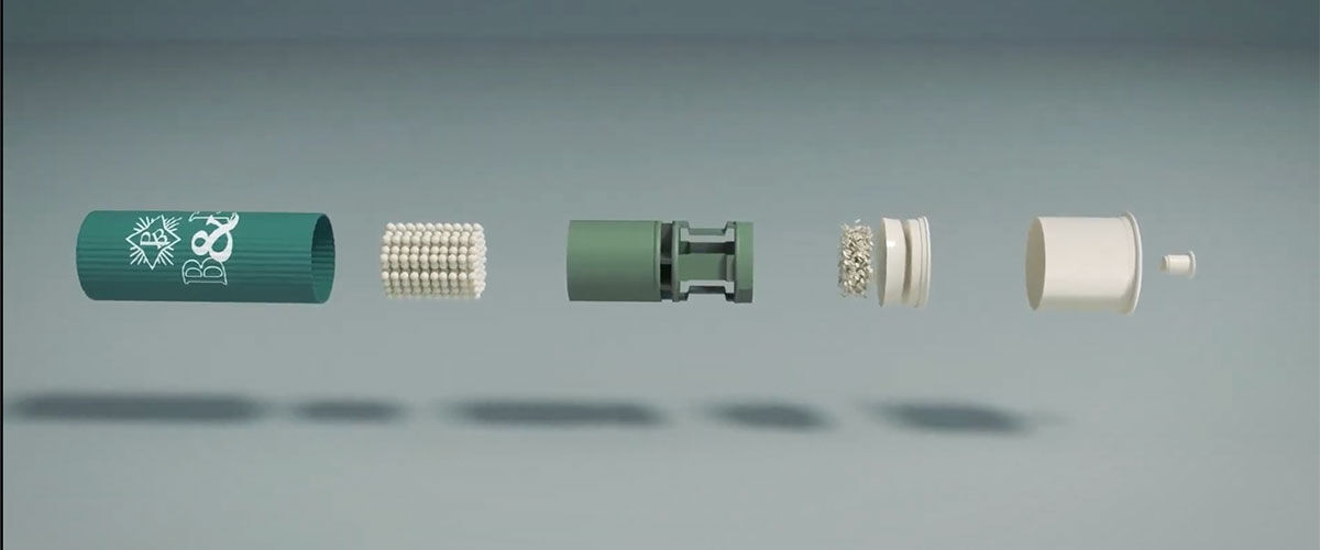 B&P shotshell split into it's components