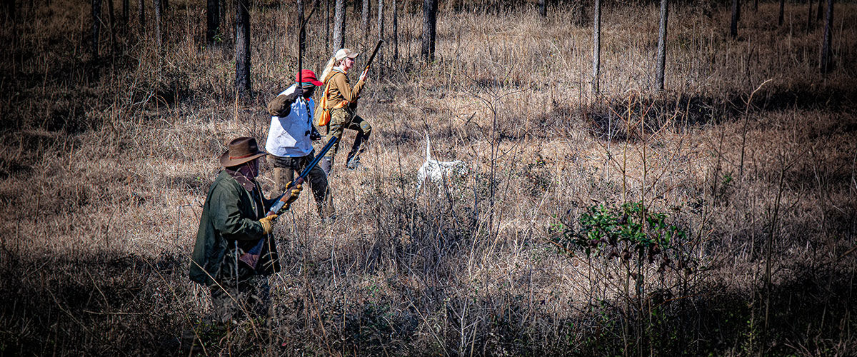 hunters walking in a field